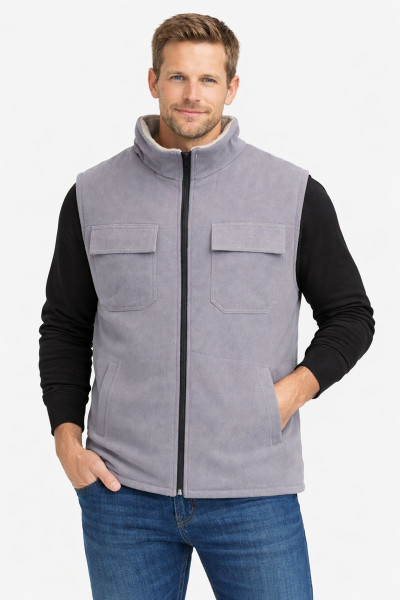 Gri Gabardin Polar Astarlı İş Yeleği – İç Cepli, Sıcak Tutan, Baskı & Nakışlı İş Kıyafeti