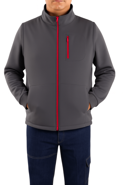 Mekaizen Kırmızı-Gri Fermuarlı Softshell İş Ceketi (10 Adet) – Su ve Rüzgar Geçirmez, Firmanıza Özel Logo & İsim Baskılı