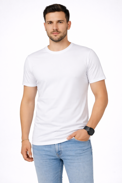 Mekaizen Klasik Beyaz Kısa Kollu Bisiklet Yaka İş Tişörtü (10 Adet) – Rahat, Firma Logo & İsim Baskılı - Nakışlı