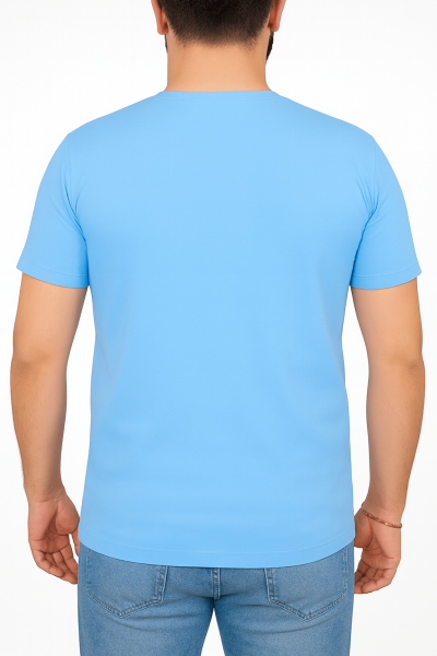 Mekaizen Klasik Mavi Kısa Kollu Bisiklet Yaka İş Tişörtü (10 Adet) – Rahat, Firma Logo & İsim Baskılı - Nakışlı