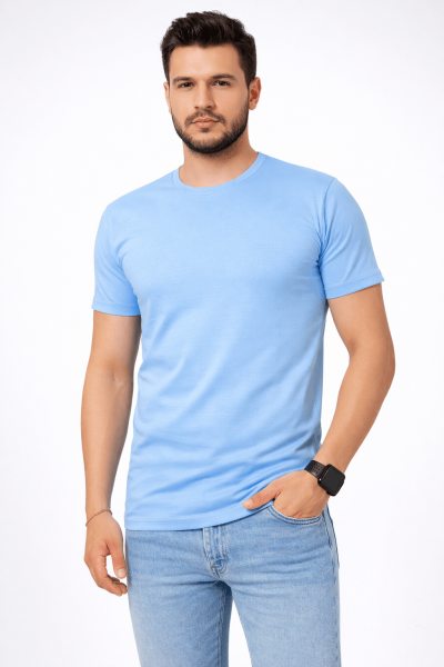 Mekaizen Klasik Mavi Kısa Kollu Bisiklet Yaka İş Tişörtü (10 Adet) – Rahat, Firma Logo & İsim Baskılı - Nakışlı