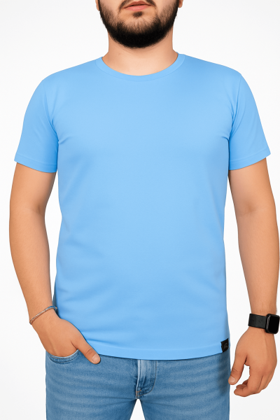 Mekaizen Klasik Mavi Kısa Kollu Bisiklet Yaka İş Tişörtü (10 Adet) – Rahat, Firma Logo & İsim Baskılı - Nakışlı