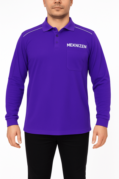 Mekaizen Mor Uzun Kollu Polo Yaka Lakos İş Tişörtü (10 Adet) – Konforlu, Logo & İsim Baskılı