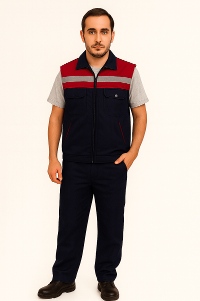 MEKAIZEN Kırmızı Şeritli Reflektörlü Gabardin İş Yeleği (10 Adet) – Dayanıklı, Logo & İsim Baskılı