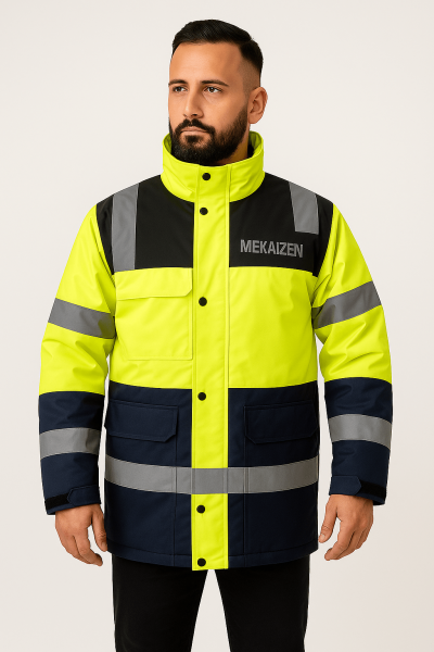 Mekaizen Reflektörlü İş Montu (10 Adet) – Su & Rüzgar Geçirmez, Yüksek Görünürlüklü, Logo & İsim Baskılı