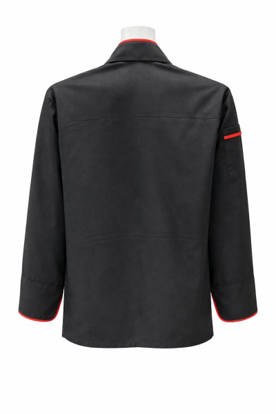 Mekaizen Siyah Kırmızı Biyeli Şef Aşçı Ceketi – Uzun Kollu Profesyonel Mutfak Şef Kıyafeti (Unisex)