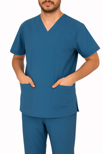 Mekaizen Turkuaz V Yaka Medikal Scrubs Takımı (10 Adet) – Rahat, Nefes Alır, Logo & İsim Baskılı