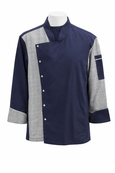 Mekaizen Unisex Lacivert Desenli Şef Aşçı Ceketi – Uzun Kollu Profesyonel Mutfak Şef Kıyafeti