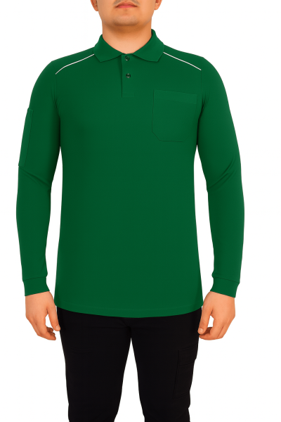 Mekaizen Yeşil Reflektörlü Polo Yaka Sweatshirt (10 Adet) – Uzun Kollu, Logo & İsim Baskılı