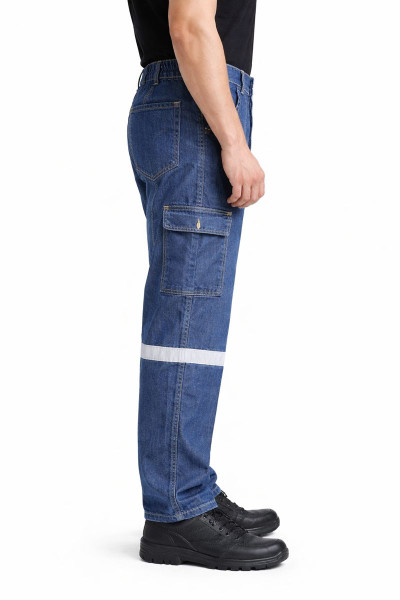 Mekaizen Yazlık Kot İş Pantolonu – Reflektörlü, Çok Cepli, Dayanıklı Denim İş Kıyafeti