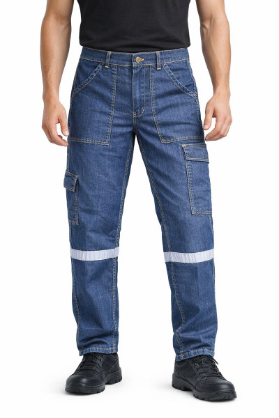 Mekaizen Yazlık Kot İş Pantolonu – Reflektörlü, Çok Cepli, Dayanıklı Denim İş Kıyafeti