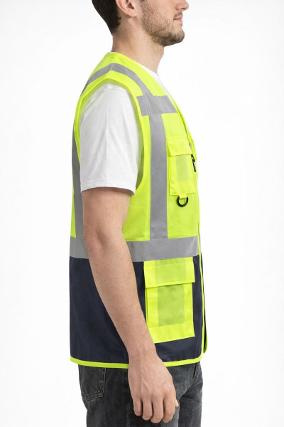 Reflektörlü Fosforlu İş Güvenliği Yeleği – Çok Cepli Model- Baskı & Nakış İşlemeli