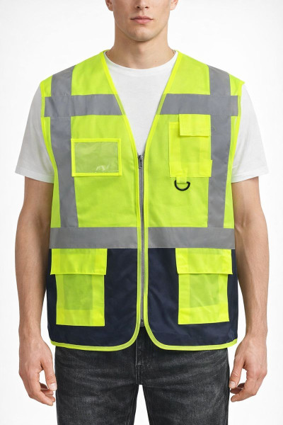 Reflektörlü Fosforlu İş Güvenliği Yeleği – Çok Cepli Model- Baskı & Nakış İşlemeli