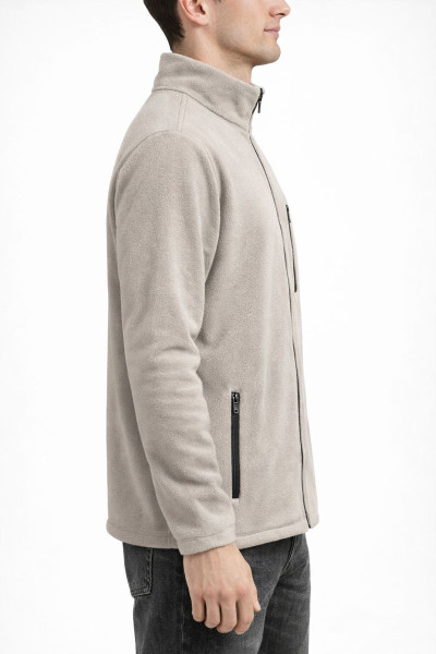 Unisex Bej Polar Ceket – Fermuarlı 3 Cepli