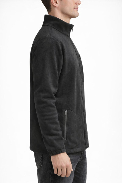 Unisex Siyah Fermuarlı 3 Cepli Polar Ceket
