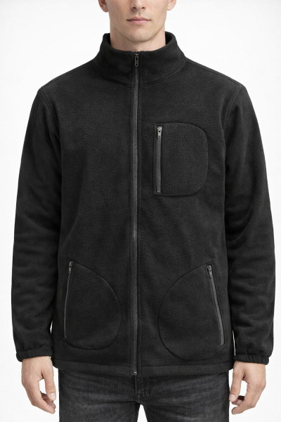 Unisex Siyah Fermuarlı 3 Cepli Polar Ceket